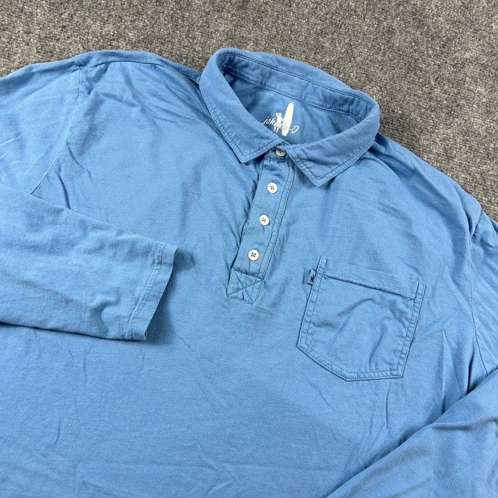 johnnie-O Polo Shirt Mens XL Blue Long Sleeve Cotton Pocket Casual‎ Preppy